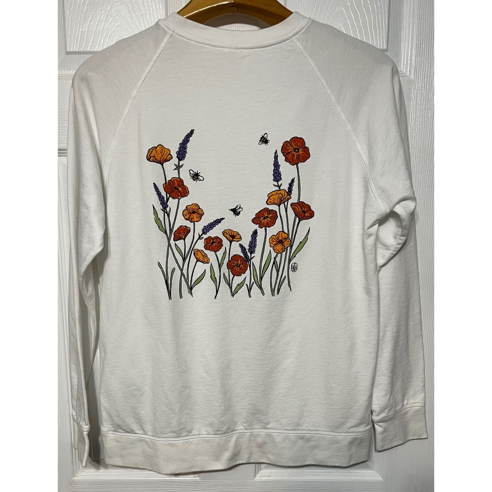 Next Level Apparel L White "Still Growing" Bee Floral Raglan‎ Sweatshirt Women's - Picture 3 of 6
